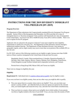 INSTRUCTIONS FOR THE 2019 DIVERSITY IMMIGRANT VISA .